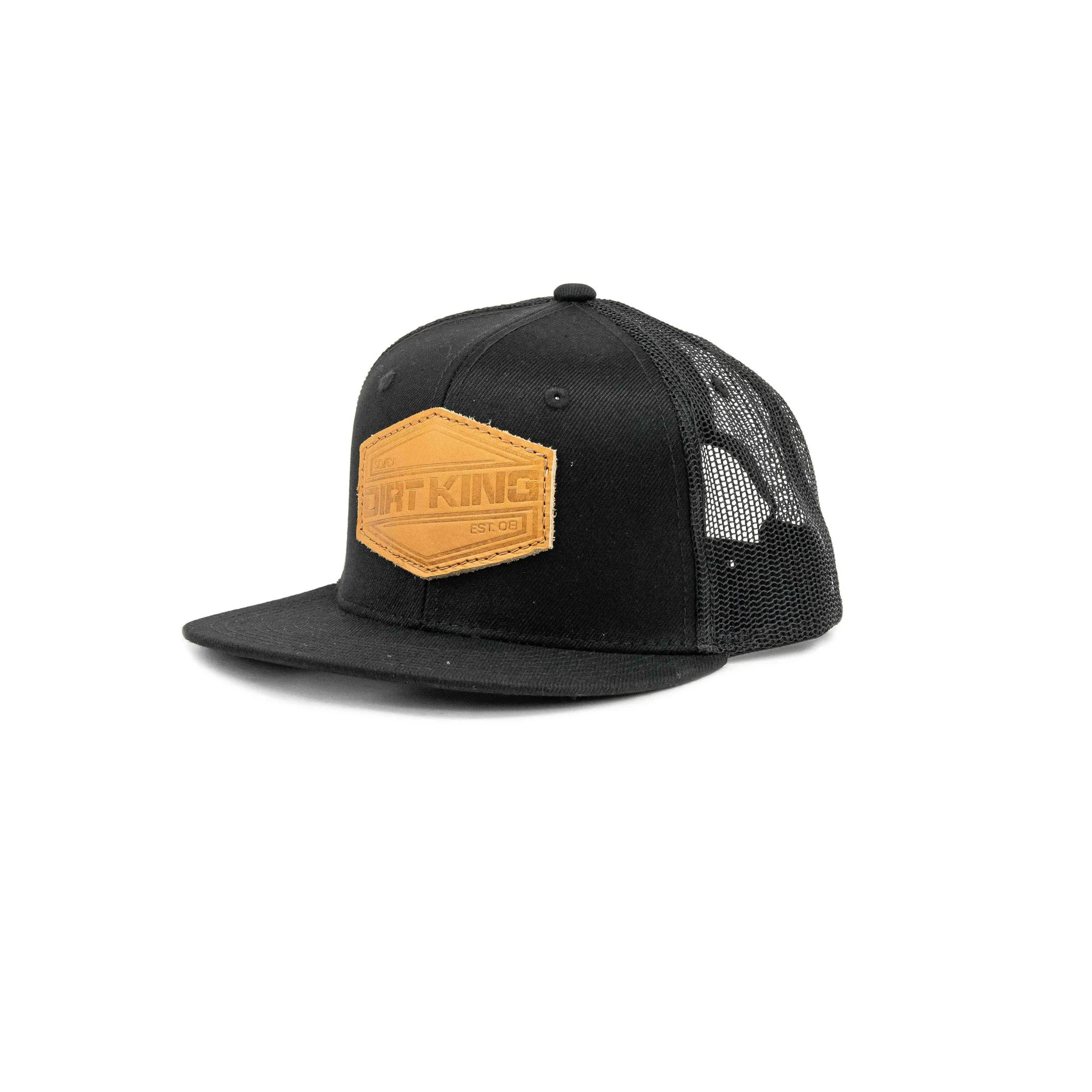 Mesh Snapback Hat With Leather Hex Patch - Image 2