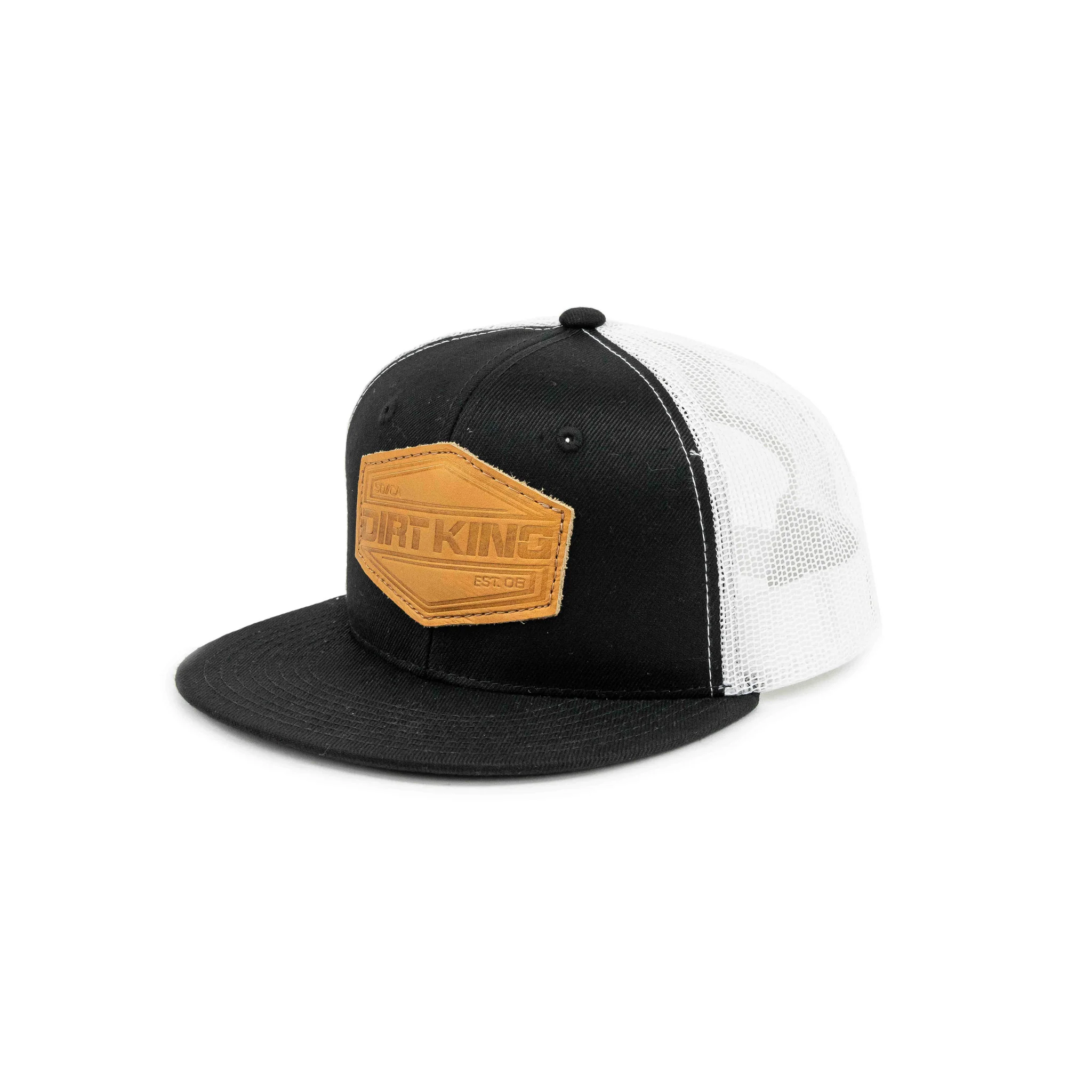 Mesh Snapback Hat With Leather Hex Patch - Image 3